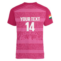 Custom India Football 2026 Women V-Neck T-Shirt Come On Blue Tigresses - Pink Version