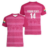Custom India Football 2026 Women V-Neck T-Shirt Come On Blue Tigresses - Pink Version
