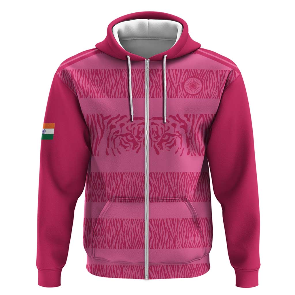 Custom India Football 2026 Zip Hoodie Come On Blue Tigresses - Pink Version