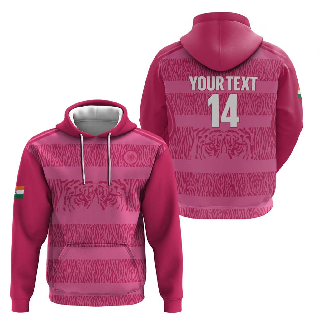 Custom India Football 2026 Zip Hoodie Come On Blue Tigresses - Pink Version