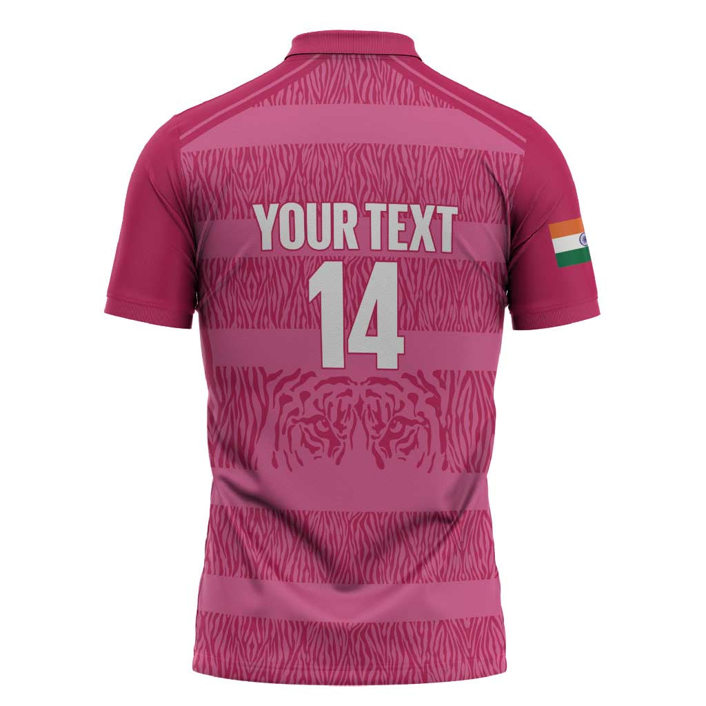Custom India Football 2026 Zipper Polo Shirt Come On Blue Tigresses - Pink Version