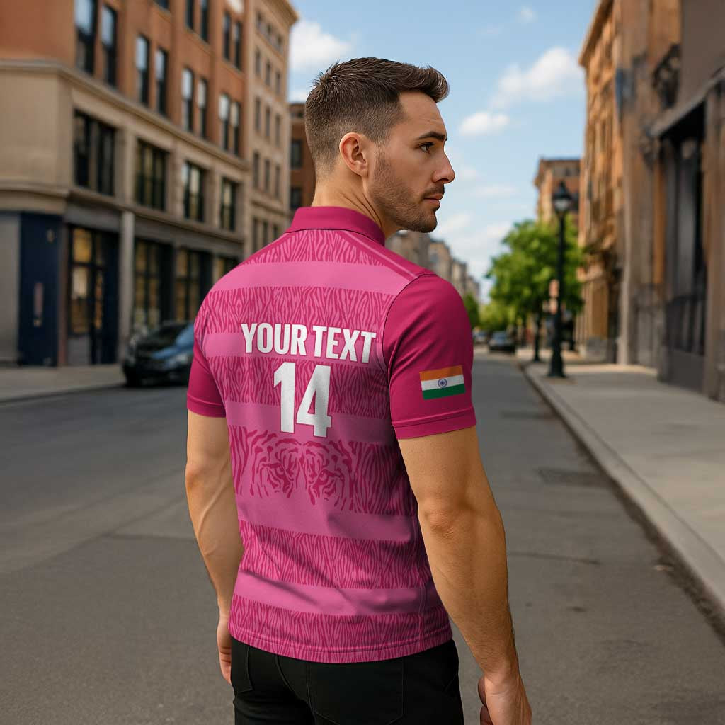 Custom India Football 2026 Zipper Polo Shirt Come On Blue Tigresses - Pink Version