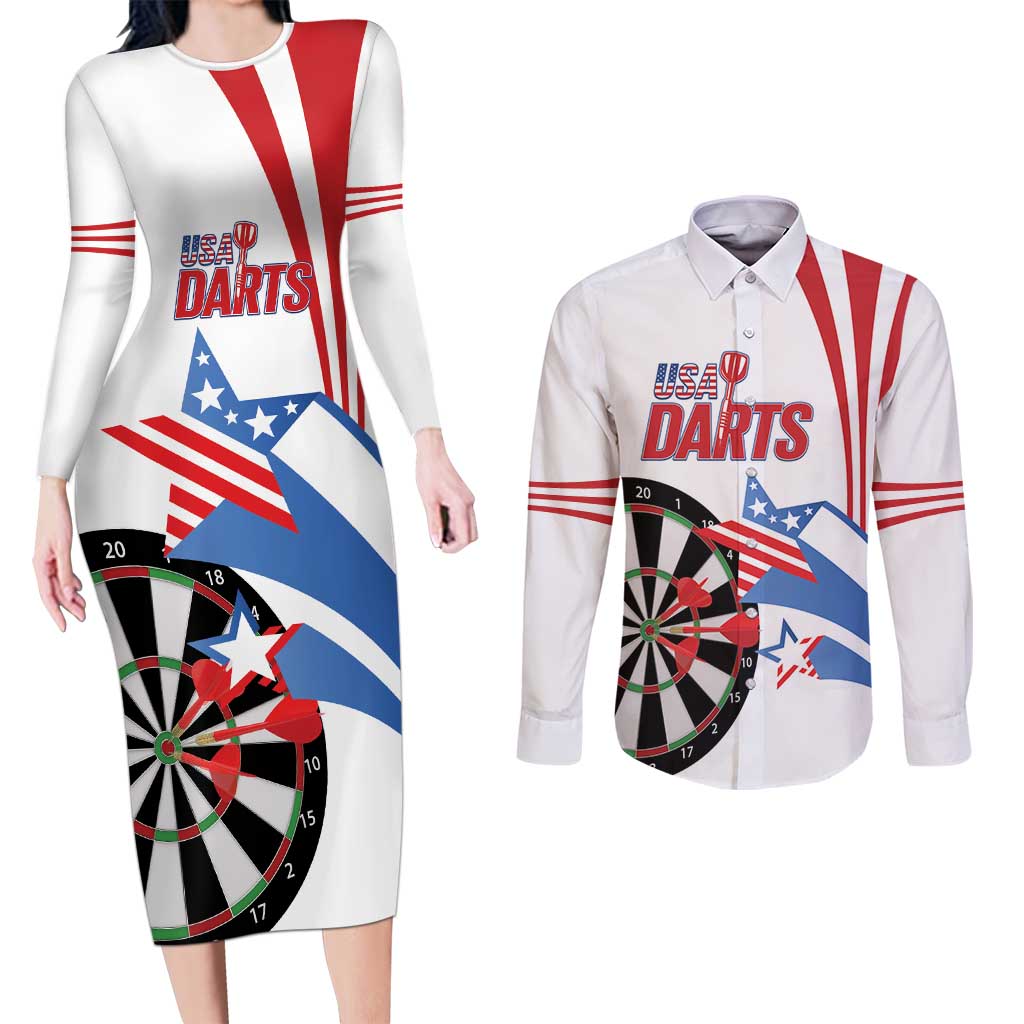 Custom United States Darts Couples Matching Long Sleeve Bodycon Dress and Long Sleeve Button Shirt USA Go Champions