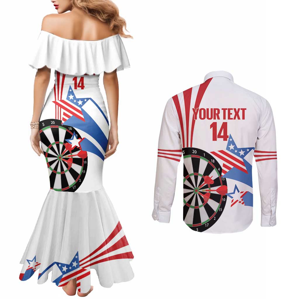 Custom United States Darts Couples Matching Mermaid Dress and Long Sleeve Button Shirt USA Go Champions