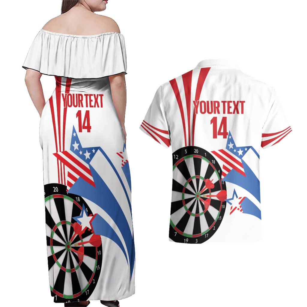 Custom United States Darts Couples Matching Off Shoulder Maxi Dress and Hawaiian Shirt USA Go Champions