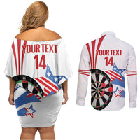 Custom United States Darts Couples Matching Off Shoulder Short Dress and Long Sleeve Button Shirt USA Go Champions