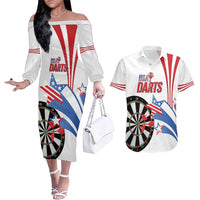Custom United States Darts Couples Matching Off The Shoulder Long Sleeve Dress and Hawaiian Shirt USA Go Champions