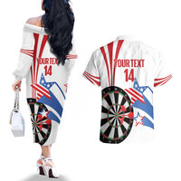 Custom United States Darts Couples Matching Off The Shoulder Long Sleeve Dress and Hawaiian Shirt USA Go Champions