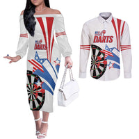 Custom United States Darts Couples Matching Off The Shoulder Long Sleeve Dress and Long Sleeve Button Shirt USA Go Champions