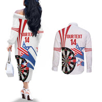 Custom United States Darts Couples Matching Off The Shoulder Long Sleeve Dress and Long Sleeve Button Shirt USA Go Champions
