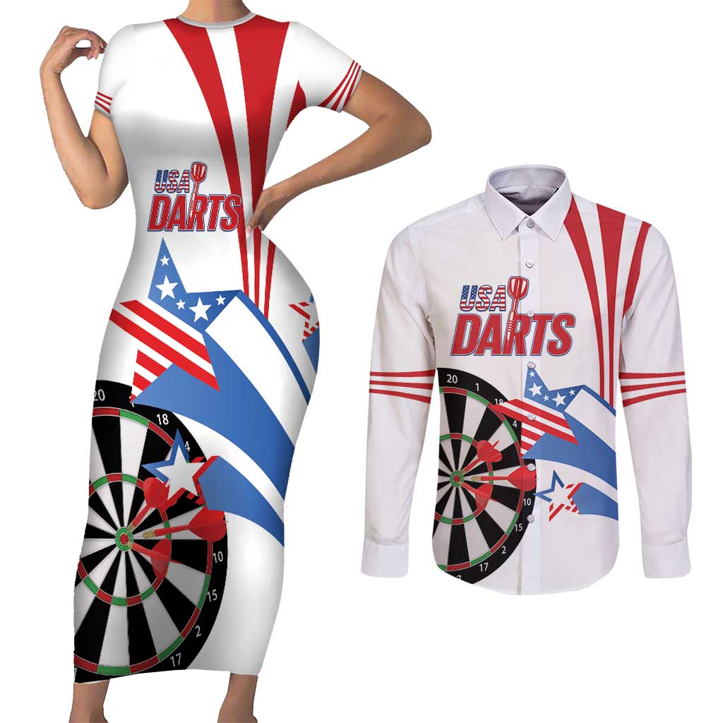 Custom United States Darts Couples Matching Short Sleeve Bodycon Dress and Long Sleeve Button Shirt USA Go Champions
