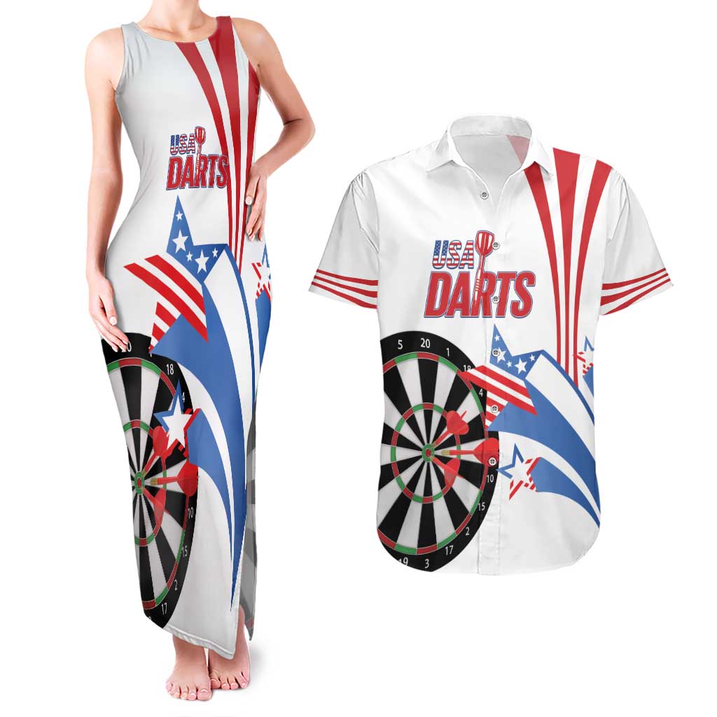 Custom United States Darts Couples Matching Tank Maxi Dress and Hawaiian Shirt USA Go Champions