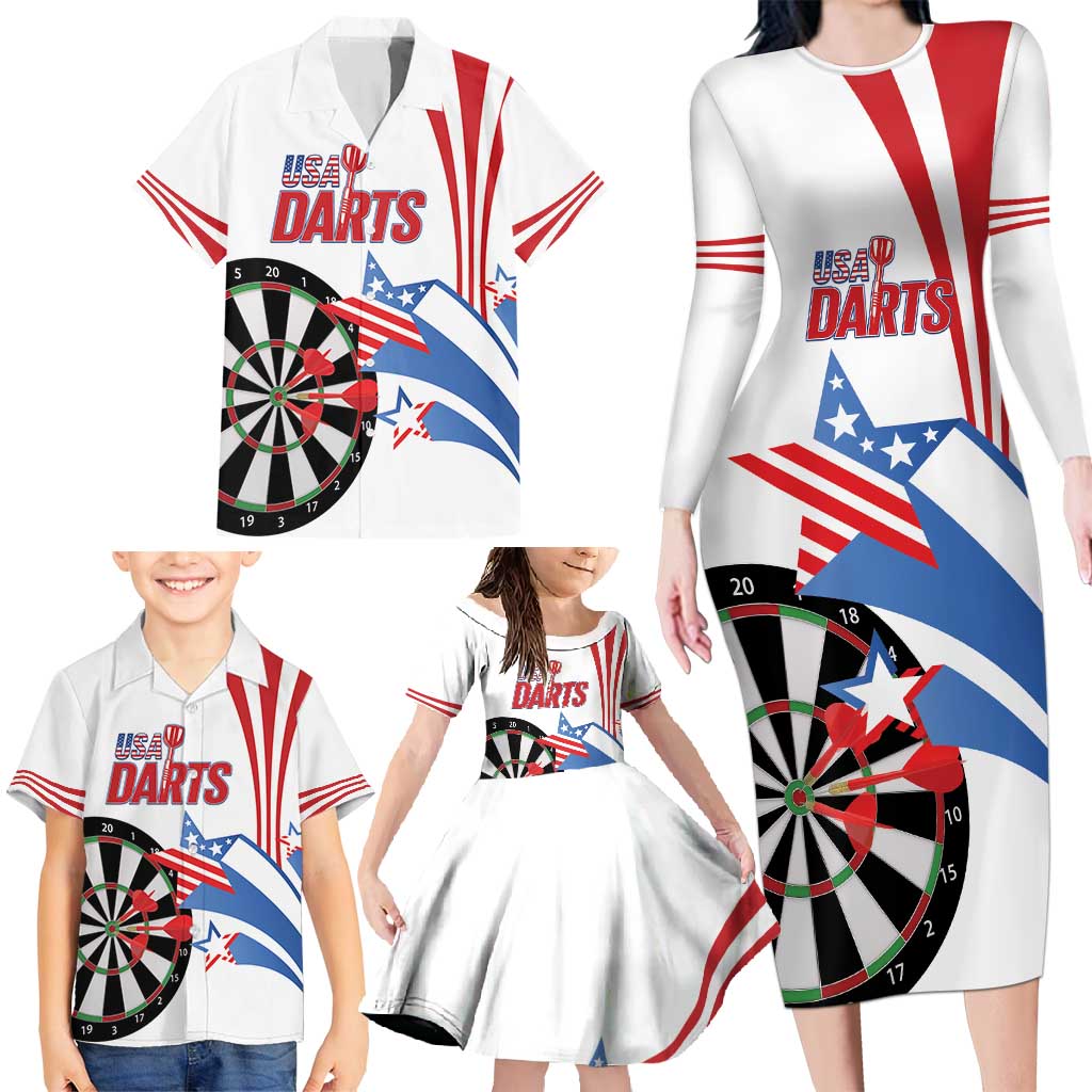 Custom United States Darts Family Matching Long Sleeve Bodycon Dress and Hawaiian Shirt USA Go Champions
