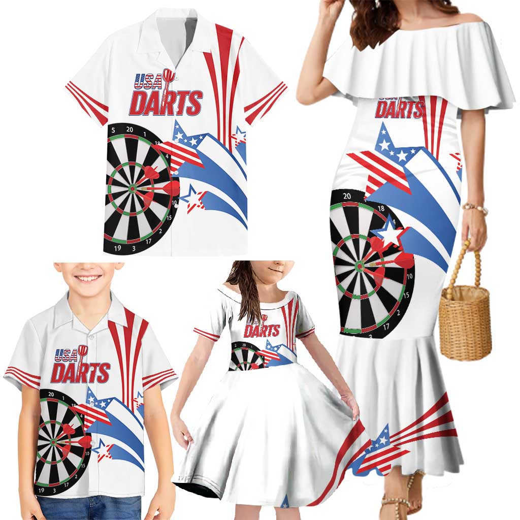 Custom United States Darts Family Matching Mermaid Dress and Hawaiian Shirt USA Go Champions