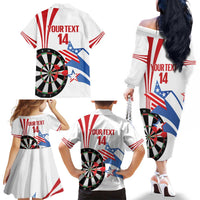 Custom United States Darts Family Matching Off The Shoulder Long Sleeve Dress and Hawaiian Shirt USA Go Champions