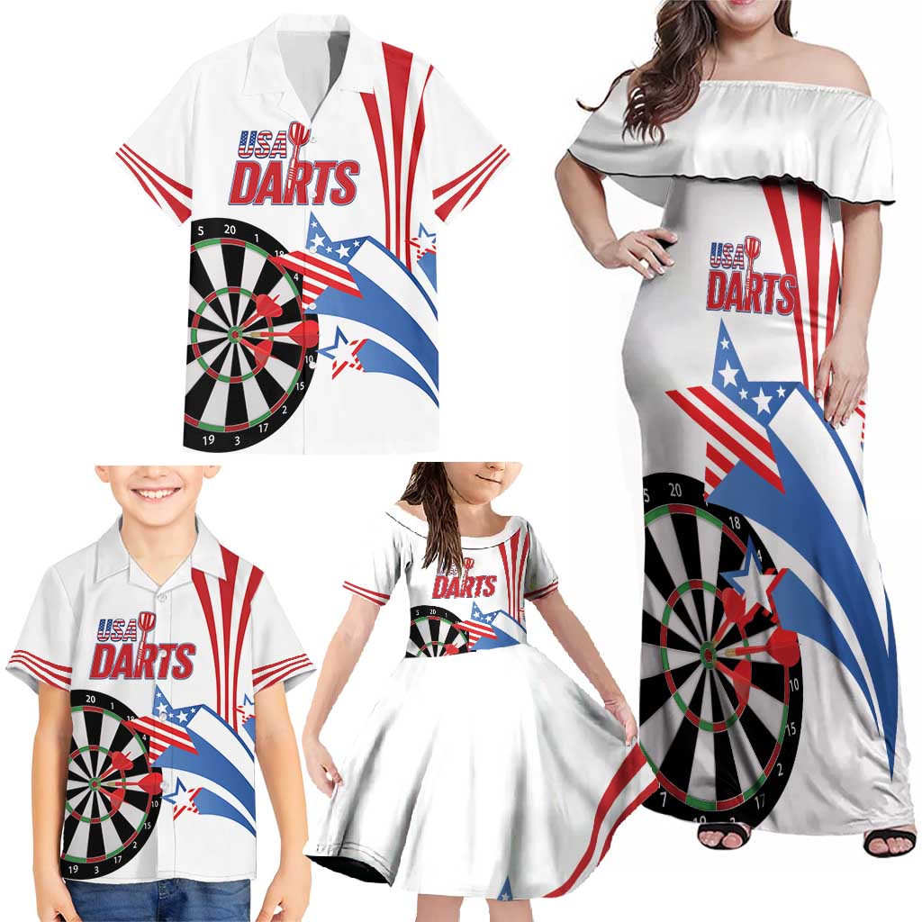 Custom United States Darts Family Matching Off Shoulder Maxi Dress and Hawaiian Shirt USA Go Champions