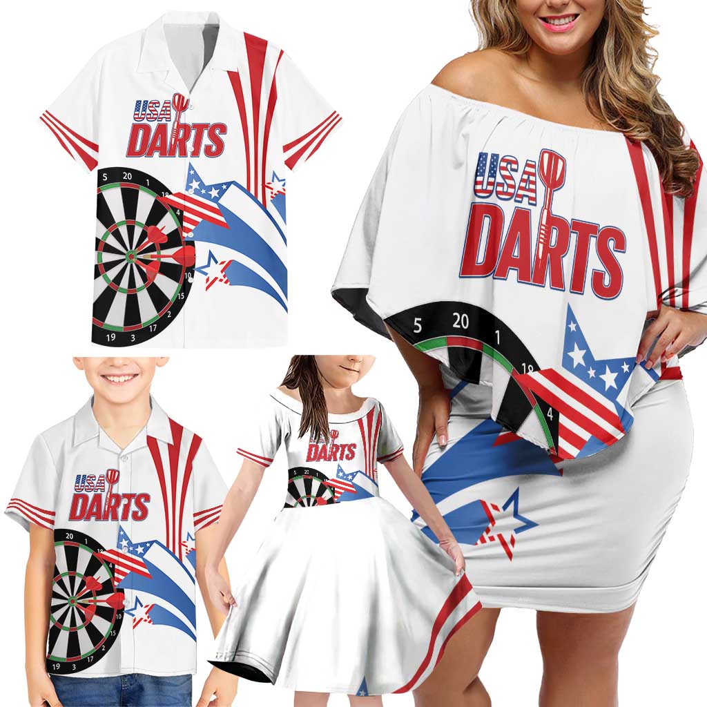 Custom United States Darts Family Matching Off Shoulder Short Dress and Hawaiian Shirt USA Go Champions
