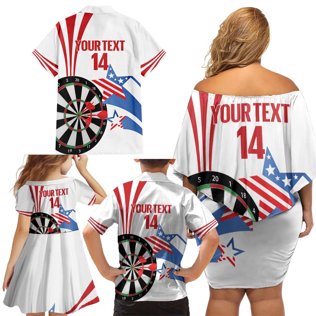 Custom United States Darts Family Matching Off Shoulder Short Dress and Hawaiian Shirt USA Go Champions