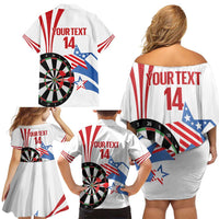 Custom United States Darts Family Matching Off Shoulder Short Dress and Hawaiian Shirt USA Go Champions