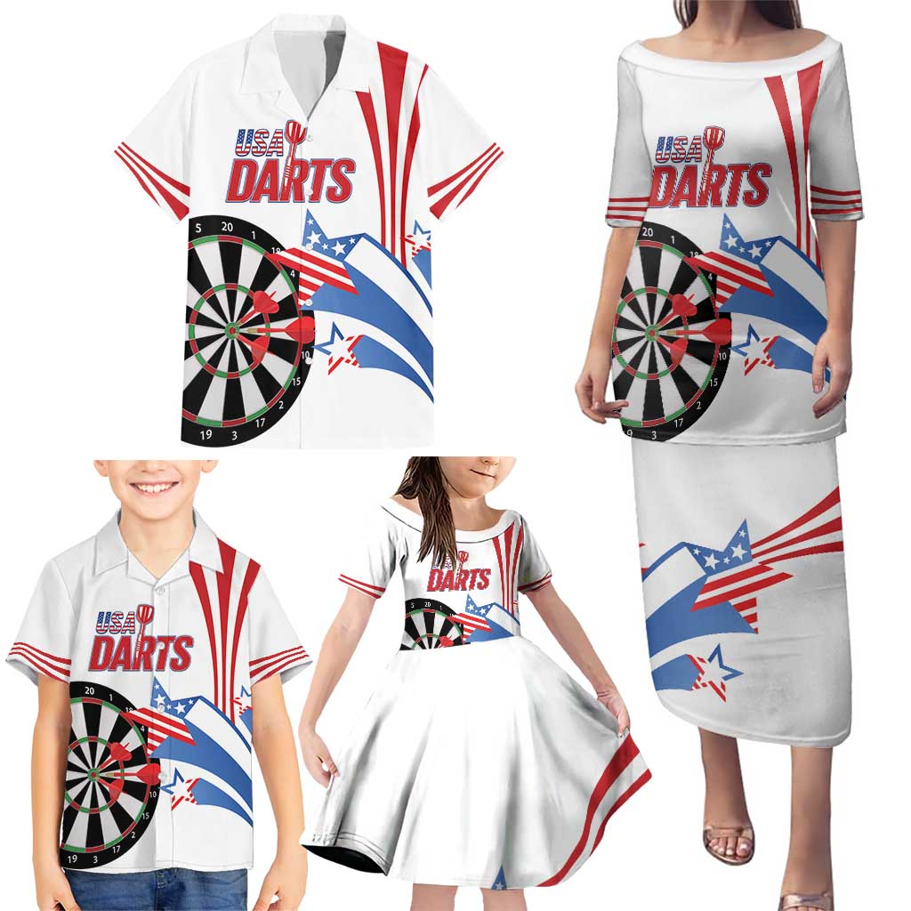 Custom United States Darts Family Matching Puletasi and Hawaiian Shirt USA Go Champions