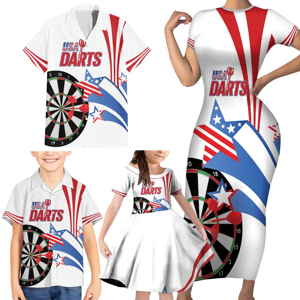 Custom United States Darts Family Matching Short Sleeve Bodycon Dress and Hawaiian Shirt USA Go Champions