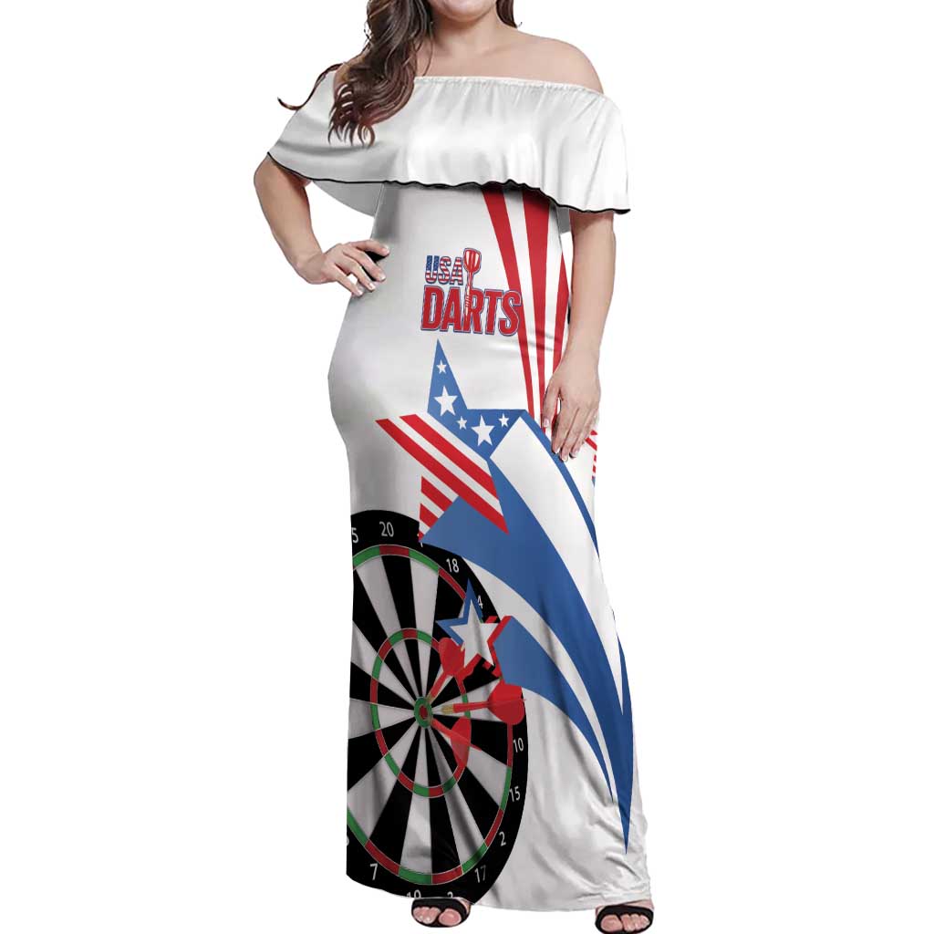 Custom United States Darts Off Shoulder Maxi Dress USA Go Champions