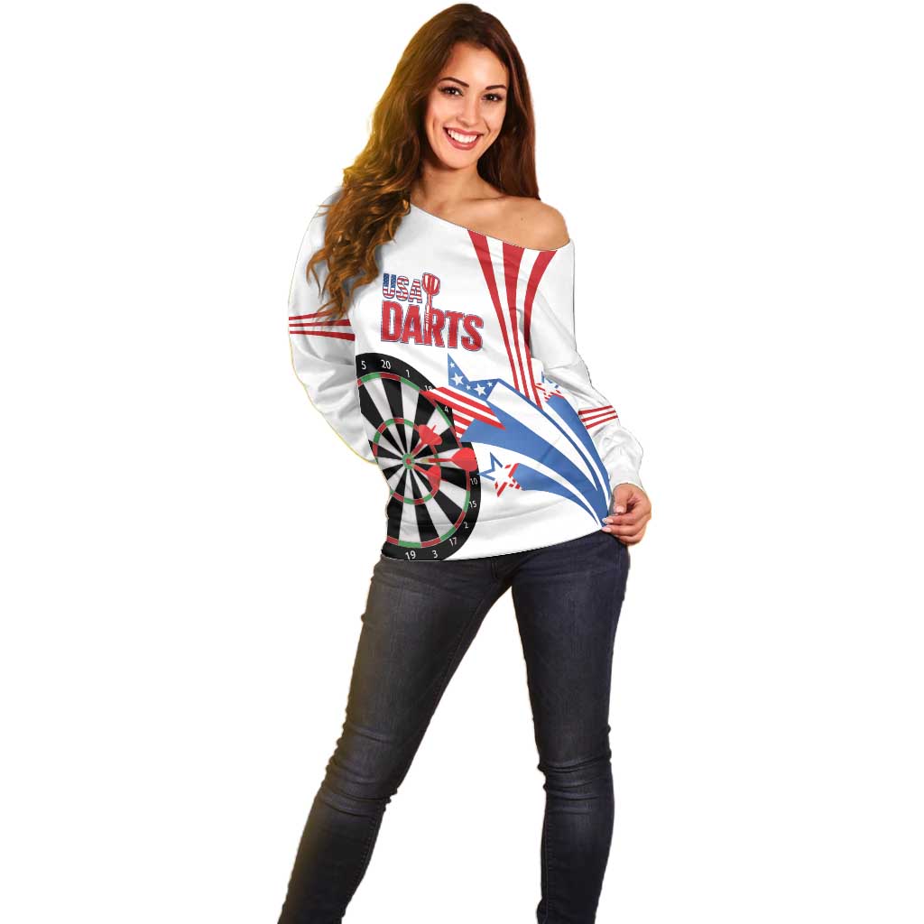 Custom United States Darts Off Shoulder Sweater USA Go Champions