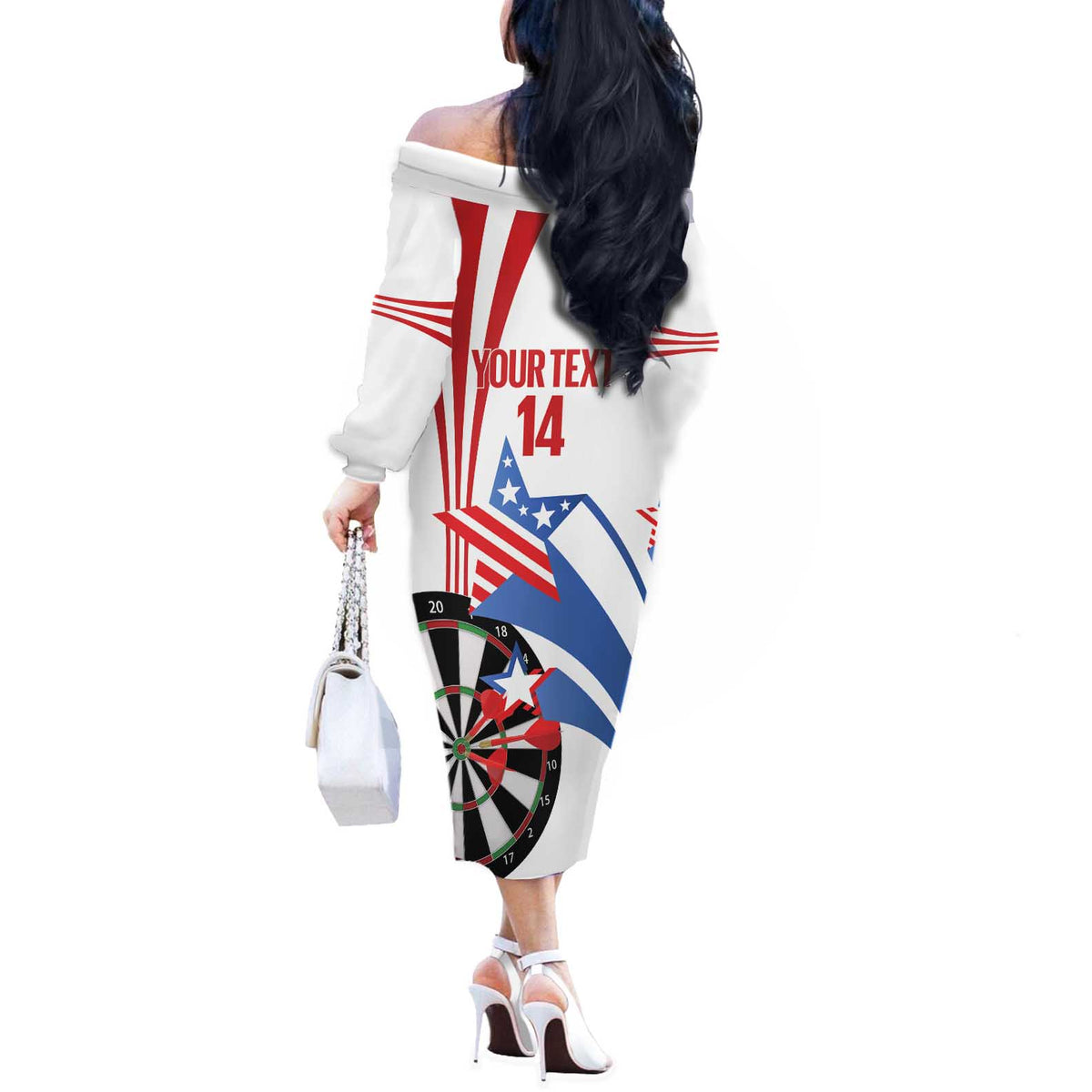 Custom United States Darts Off The Shoulder Long Sleeve Dress USA Go Champions