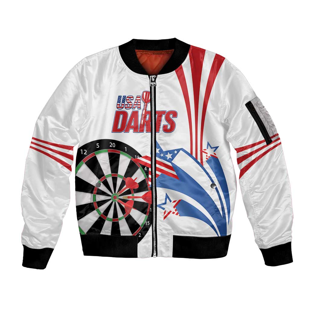 Custom United States Darts Sleeve Zip Bomber Jacket USA Go Champions