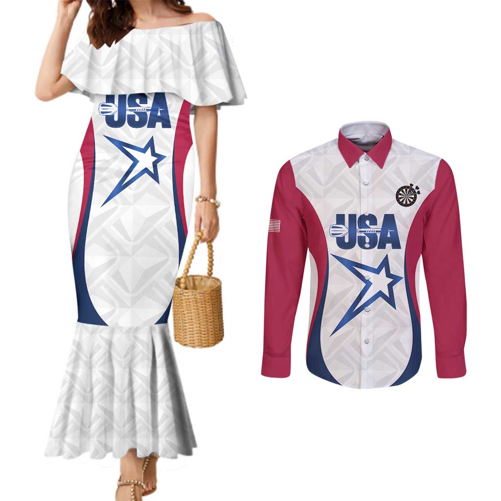 Custom United States Darts Couples Matching Mermaid Dress and Long Sleeve Button Shirt Come On USA Curve Style