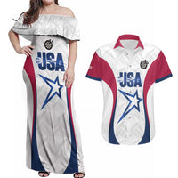Custom United States Darts Couples Matching Off Shoulder Maxi Dress and Hawaiian Shirt Come On USA Curve Style