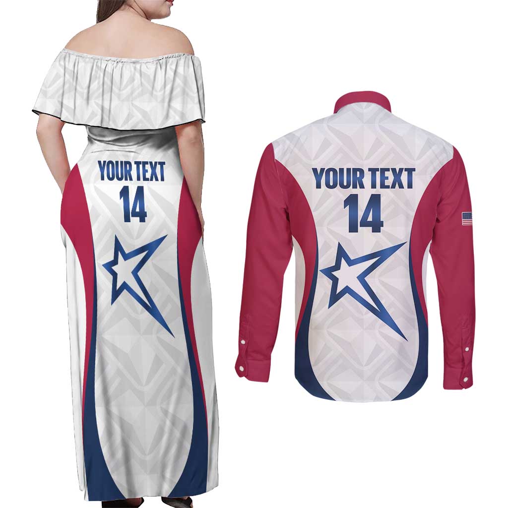 Custom United States Darts Couples Matching Off Shoulder Maxi Dress and Long Sleeve Button Shirt Come On USA Curve Style