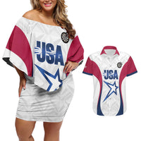 Custom United States Darts Couples Matching Off Shoulder Short Dress and Hawaiian Shirt Come On USA Curve Style