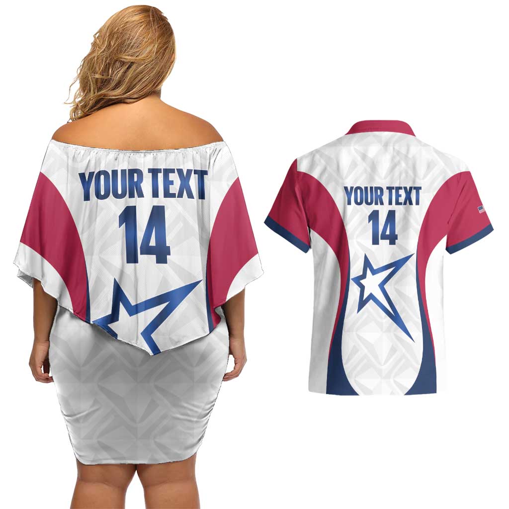 Custom United States Darts Couples Matching Off Shoulder Short Dress and Hawaiian Shirt Come On USA Curve Style