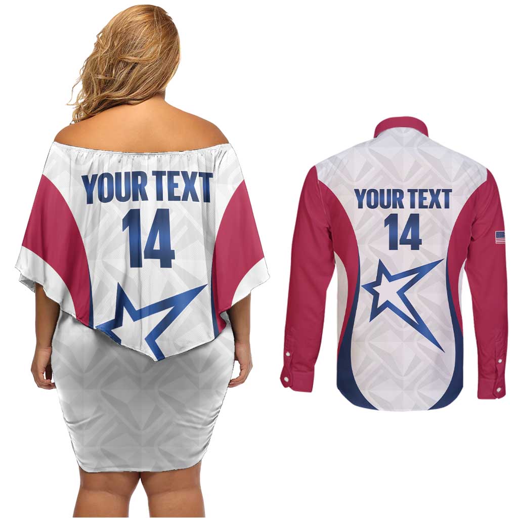 Custom United States Darts Couples Matching Off Shoulder Short Dress and Long Sleeve Button Shirt Come On USA Curve Style