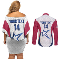 Custom United States Darts Couples Matching Off Shoulder Short Dress and Long Sleeve Button Shirt Come On USA Curve Style