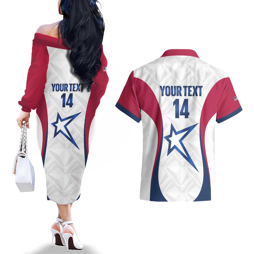 Custom United States Darts Couples Matching Off The Shoulder Long Sleeve Dress and Hawaiian Shirt Come On USA Curve Style