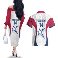 Custom United States Darts Couples Matching Off The Shoulder Long Sleeve Dress and Hawaiian Shirt Come On USA Curve Style