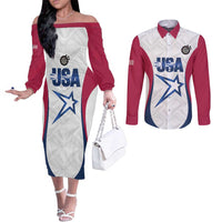Custom United States Darts Couples Matching Off The Shoulder Long Sleeve Dress and Long Sleeve Button Shirt Come On USA Curve Style