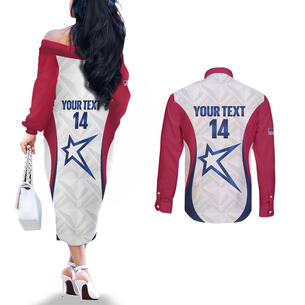 Custom United States Darts Couples Matching Off The Shoulder Long Sleeve Dress and Long Sleeve Button Shirt Come On USA Curve Style