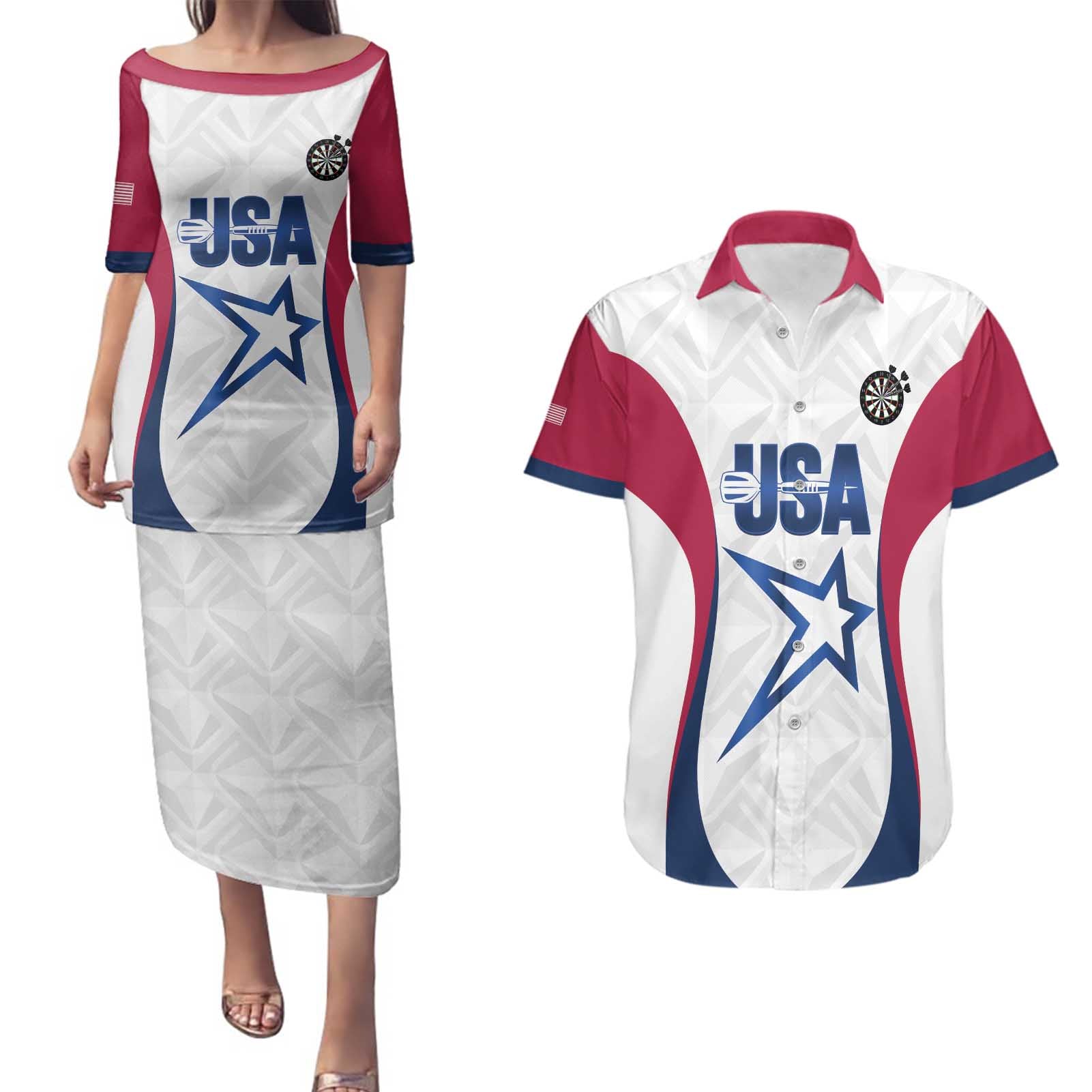 Custom United States Darts Couples Matching Puletasi and Hawaiian Shirt Come On USA Curve Style