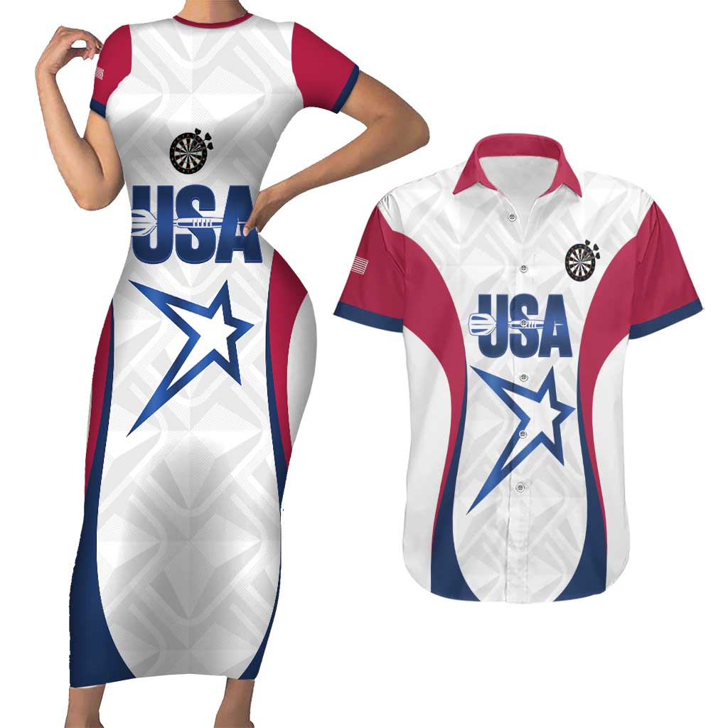 Custom United States Darts Couples Matching Short Sleeve Bodycon Dress and Hawaiian Shirt Come On USA Curve Style