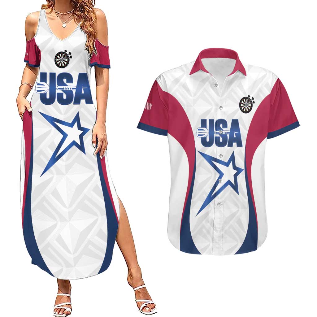 Custom United States Darts Couples Matching Summer Maxi Dress and Hawaiian Shirt Come On USA Curve Style