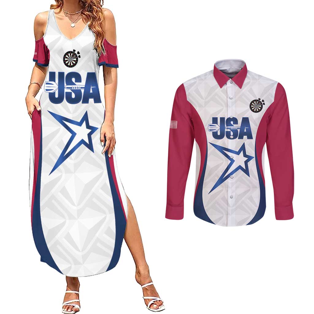 Custom United States Darts Couples Matching Summer Maxi Dress and Long Sleeve Button Shirt Come On USA Curve Style