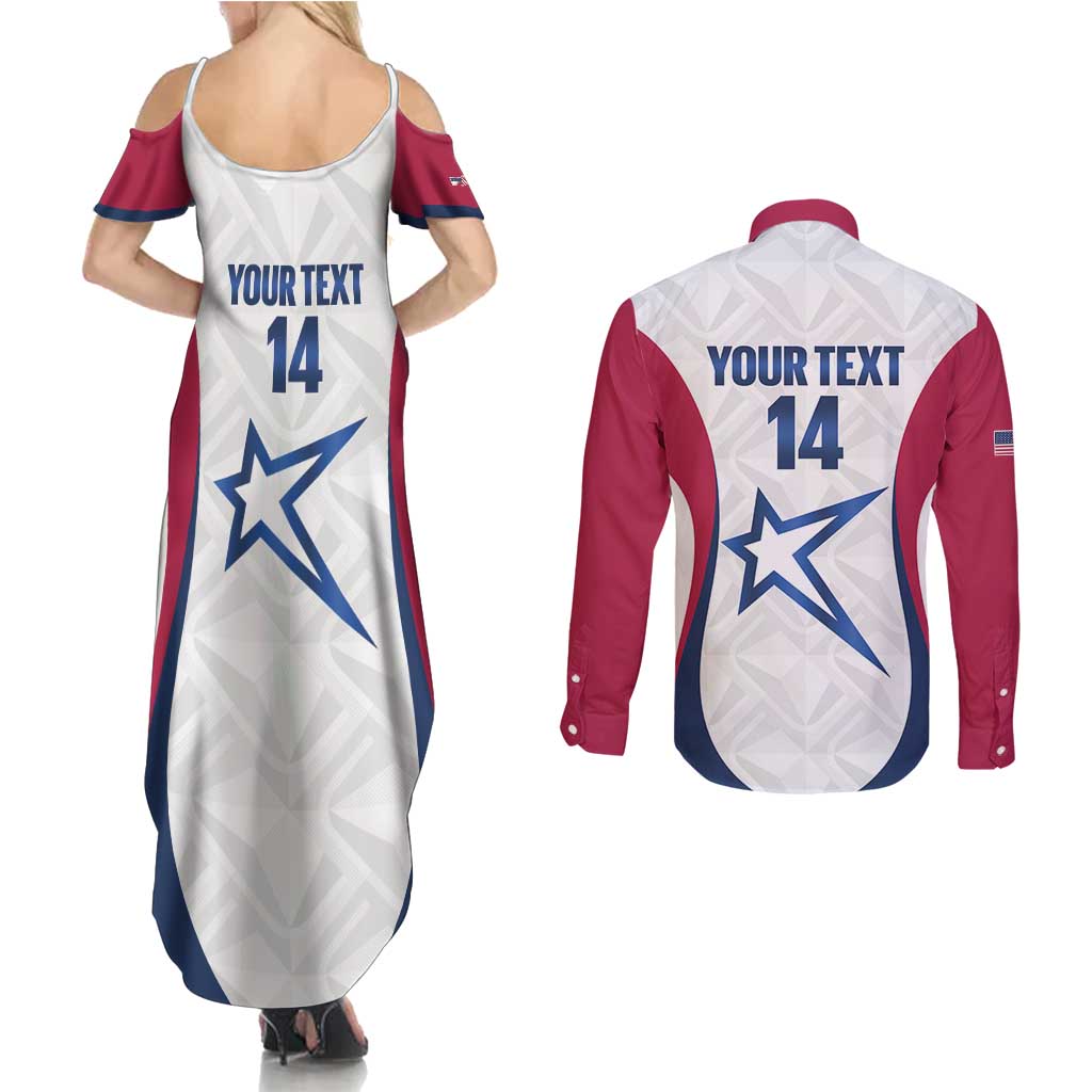 Custom United States Darts Couples Matching Summer Maxi Dress and Long Sleeve Button Shirt Come On USA Curve Style