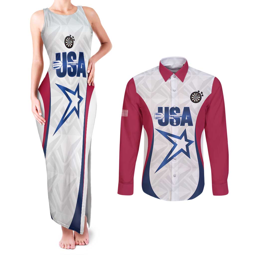 Custom United States Darts Couples Matching Tank Maxi Dress and Long Sleeve Button Shirt Come On USA Curve Style