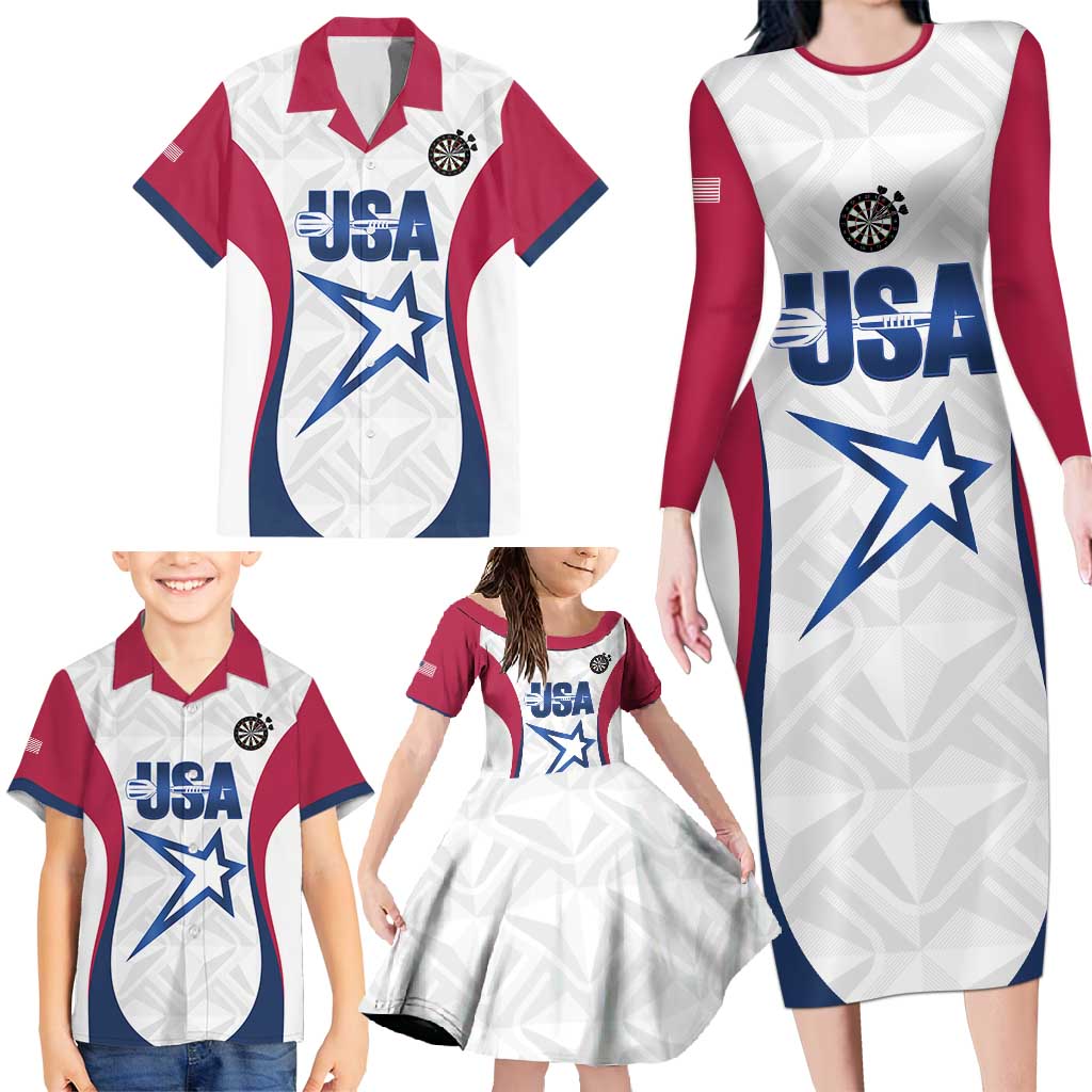 Custom United States Darts Family Matching Long Sleeve Bodycon Dress and Hawaiian Shirt Come On USA Curve Style