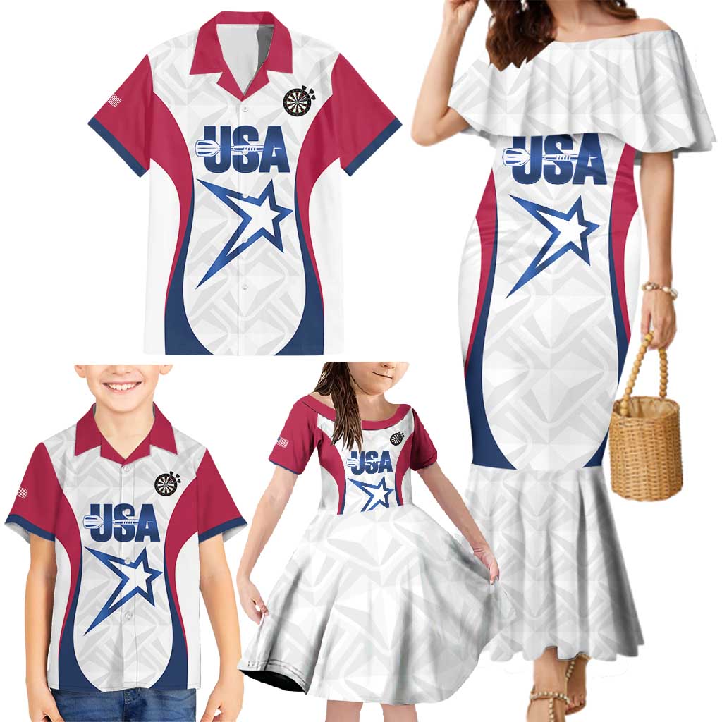 Custom United States Darts Family Matching Mermaid Dress and Hawaiian Shirt Come On USA Curve Style