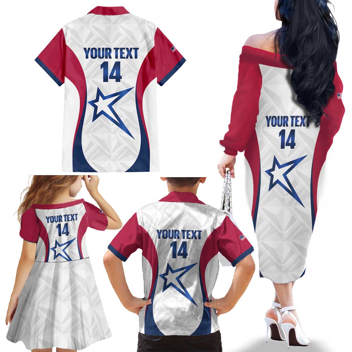Custom United States Darts Family Matching Off The Shoulder Long Sleeve Dress and Hawaiian Shirt Come On USA Curve Style