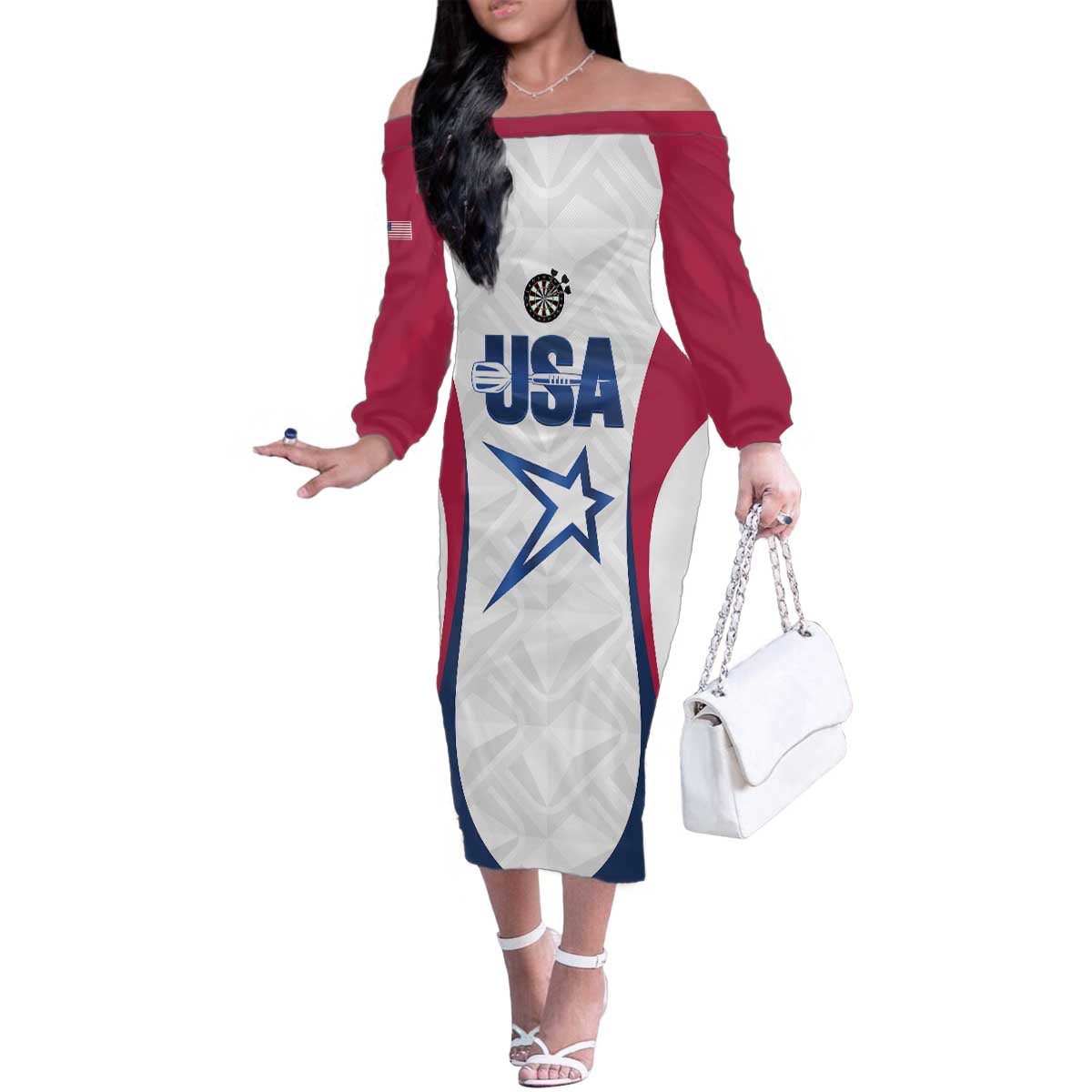 Custom United States Darts Family Matching Off The Shoulder Long Sleeve Dress and Hawaiian Shirt Come On USA Curve Style